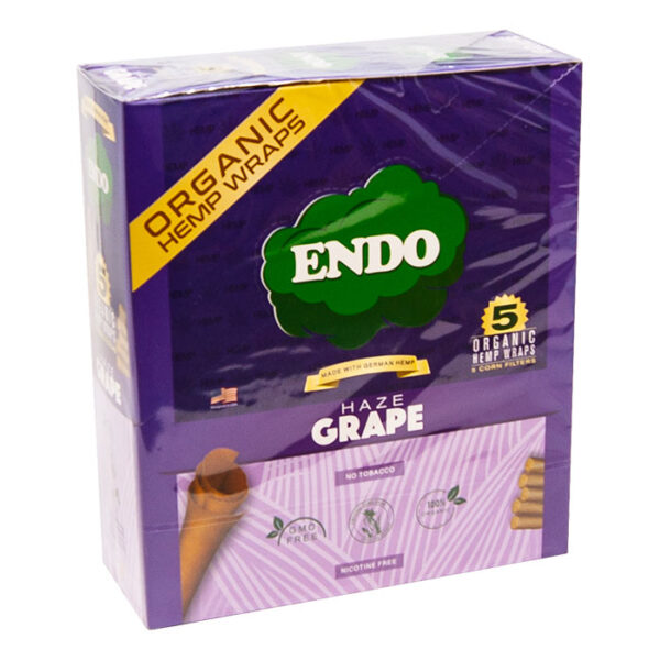 Endo Organic Hemp Wraps Cones 4ct Haze Grape Display Of 15