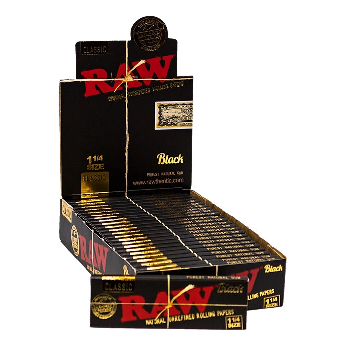 RAW Black Natural Unrefined 11/4- 1.25 Rolling Papers 24 Ct Box 100% Authentic