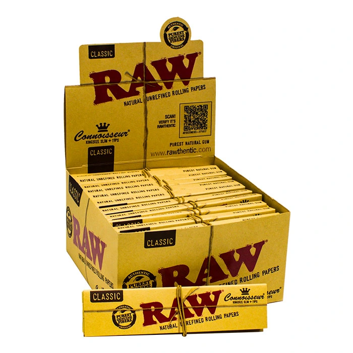 Raw Organic Connoisseur King Size Slim Rolling Paper And Tips Ct 24