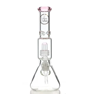 pink 14 inch beaker bong with donut perculator